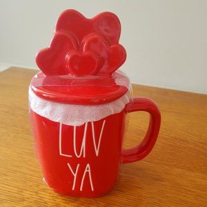 Rae Dunn Red Mug with Hearts topper